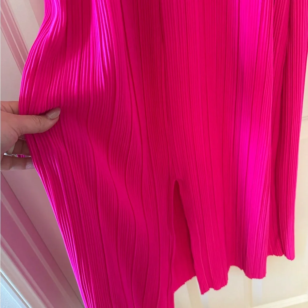 Knit Plisse Midi Shift Dress Hot Pink - Picture 6 of 8